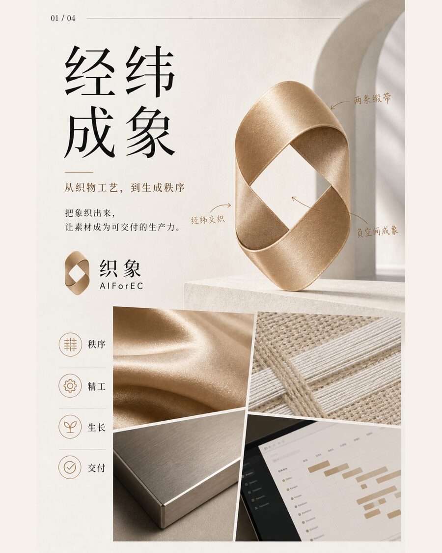 织象品牌世界观封面:双缎带交织主视觉与中英文标识组合